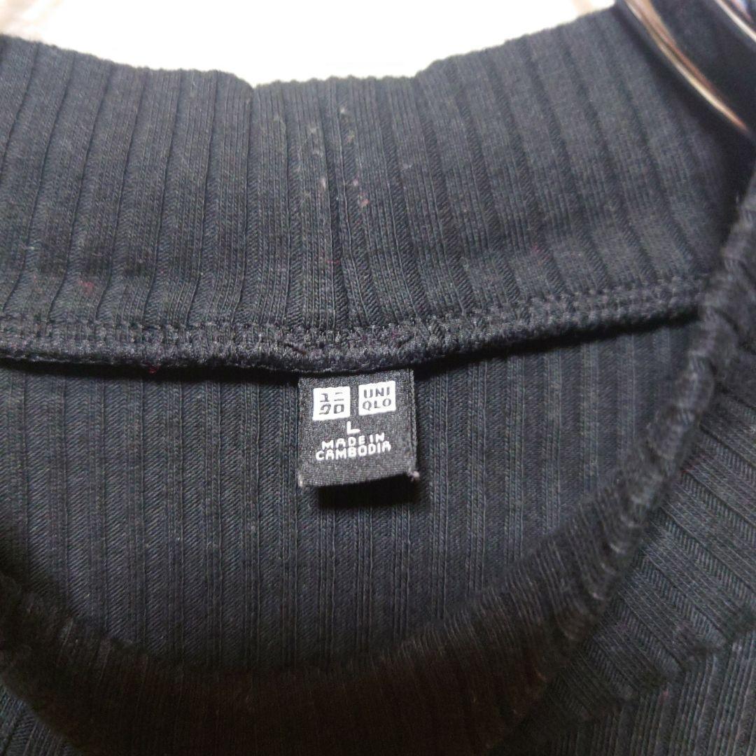 ユニクロ リブ ハイネック T 長袖 L ブラック — image 2