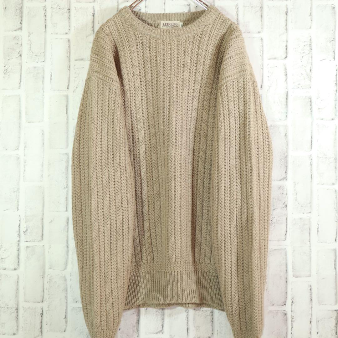 【レトロ古着】ラウンドネックセーター ニット 特殊編み おしゃれ ベージュ L — image 2