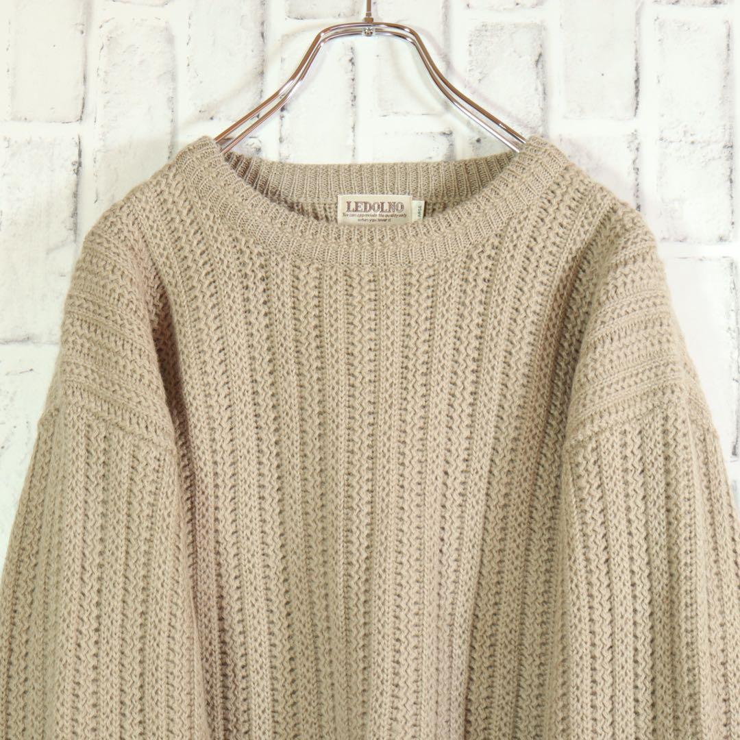 【レトロ古着】ラウンドネックセーター ニット 特殊編み おしゃれ ベージュ L — image 3