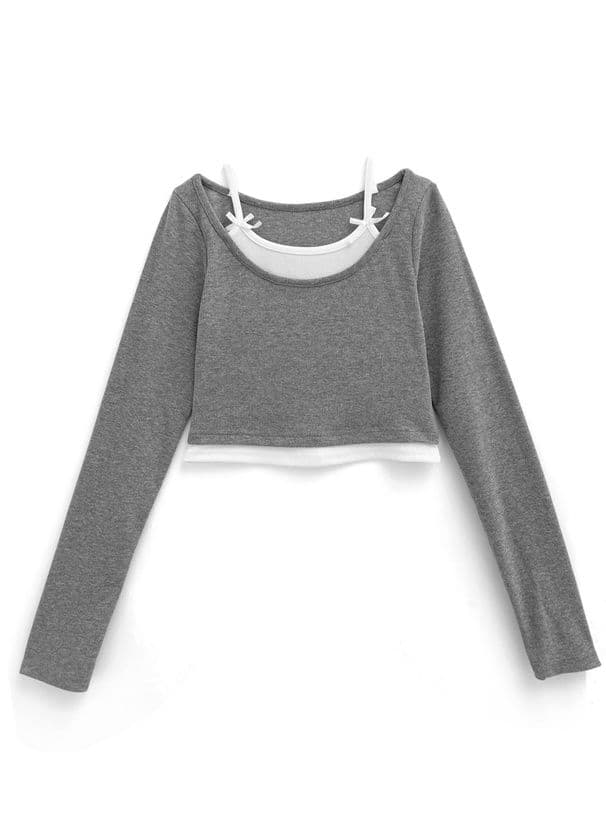 GRL♡リボンキャミレイヤード風テレコリブトップス♡M — image 3