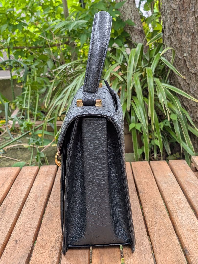 極美品 JRA認定 オーストリッチ ハンドバッグ ブラック タグ付き 日本製 黒 — image 2