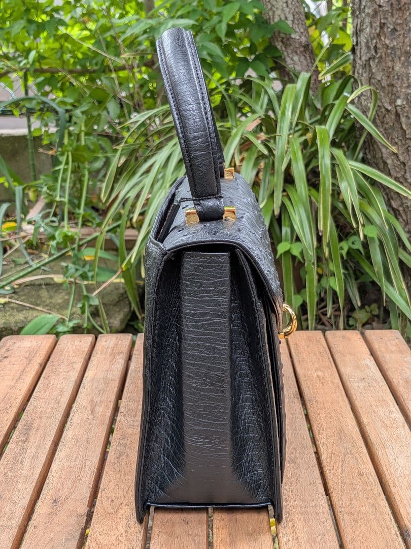 極美品 JRA認定 オーストリッチ ハンドバッグ ブラック タグ付き 日本製 黒 — image 3