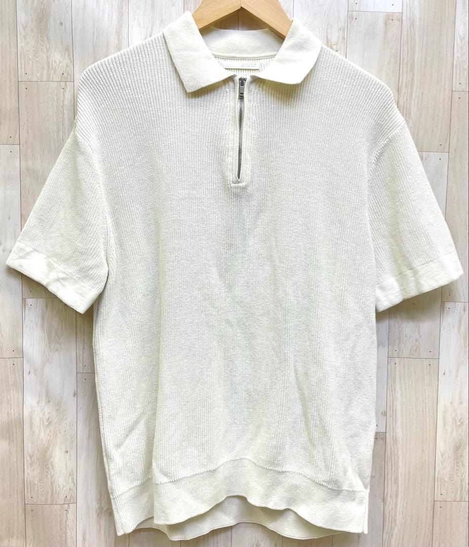 ZARA ザラ コットンニット ハーフジップ ポロシャツ M メンズ アイボリー — image 2