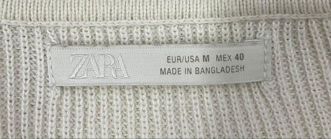 ZARA ザラ コットンニット ハーフジップ ポロシャツ M メンズ アイボリー — image 4