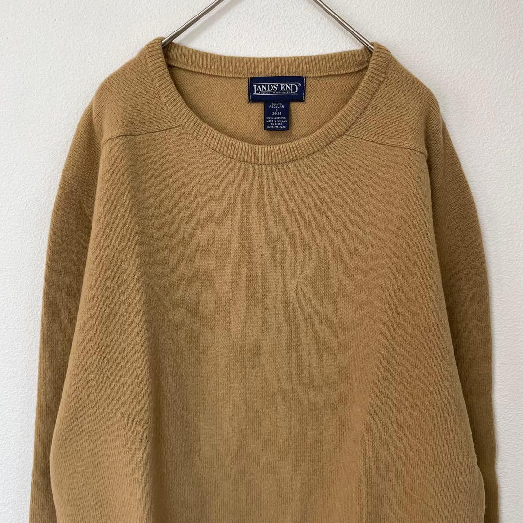 LANDS'END ランズエンド　ウールニット　S　茶　羊毛　Uネック　無地　冬 — image 5
