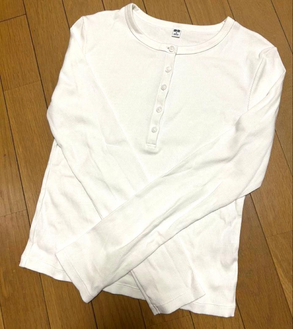 UNIQLO リブヘンリーネックT 長袖 ホワイト Mサイズ — image 4