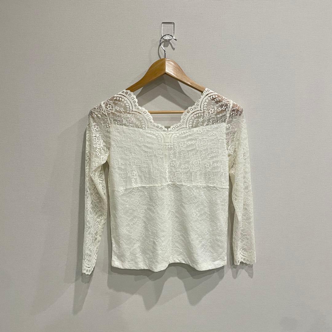 レース 長袖 カットソー ホワイト — image 2