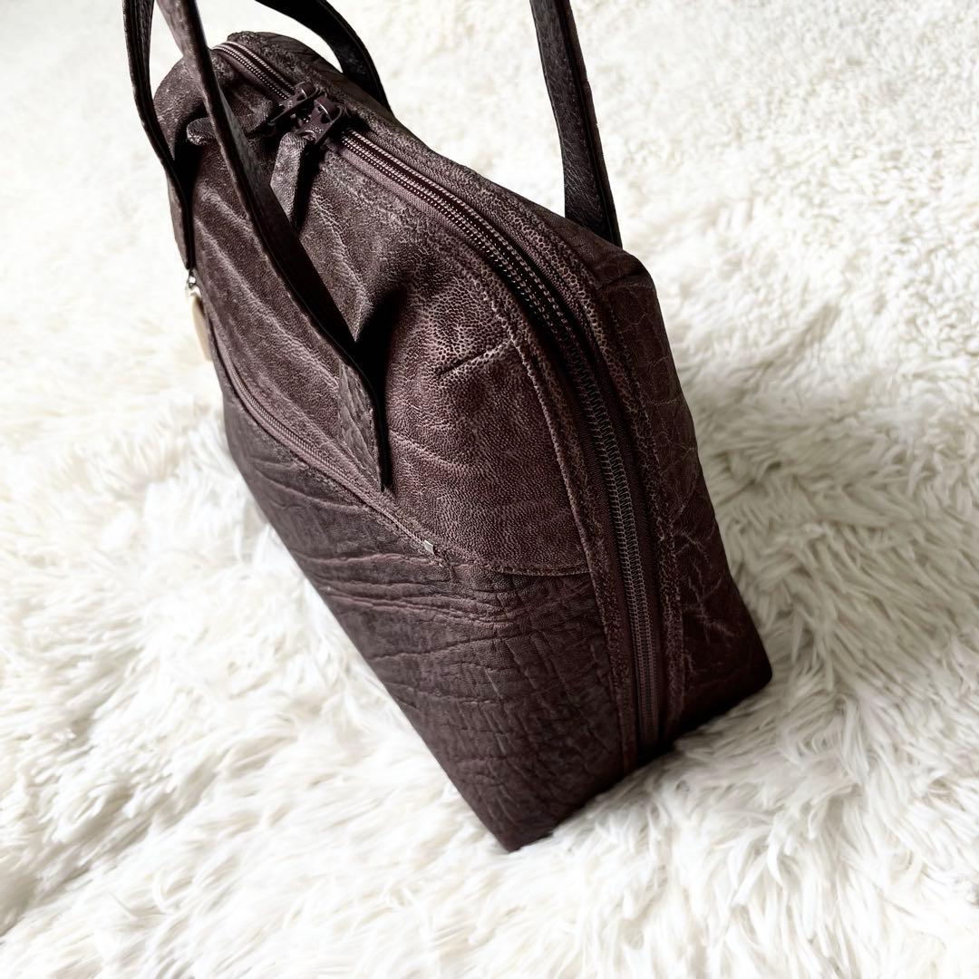 極美品【60万】JRA リアル エレファントレザー ハンドバッグ ダークブラウン — image 5