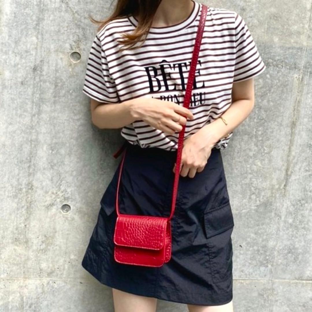 NICE CLAUP ロゴTシャツ 半袖 ボーダー 白×ブラウン F 綿100％ — image 2