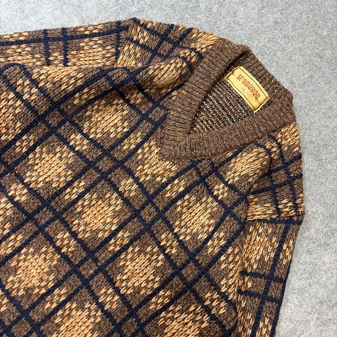 90s McGREGOR ニット Vネック チェック 茶 L アメカジ トラッド — image 2