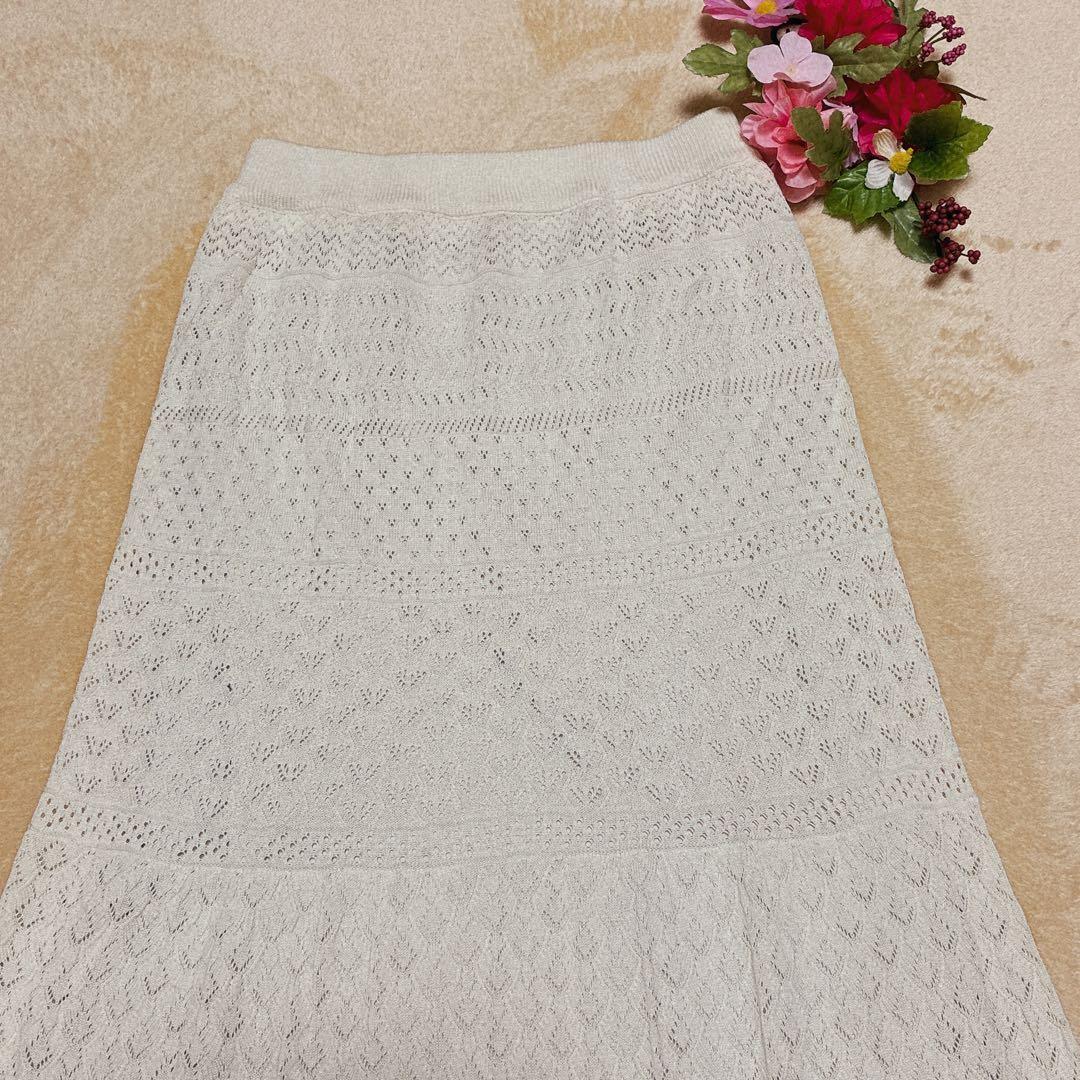 【ROPE' PICNIC ロペピクニック】透かし編みニットスカートアイボリーＭ — image 5
