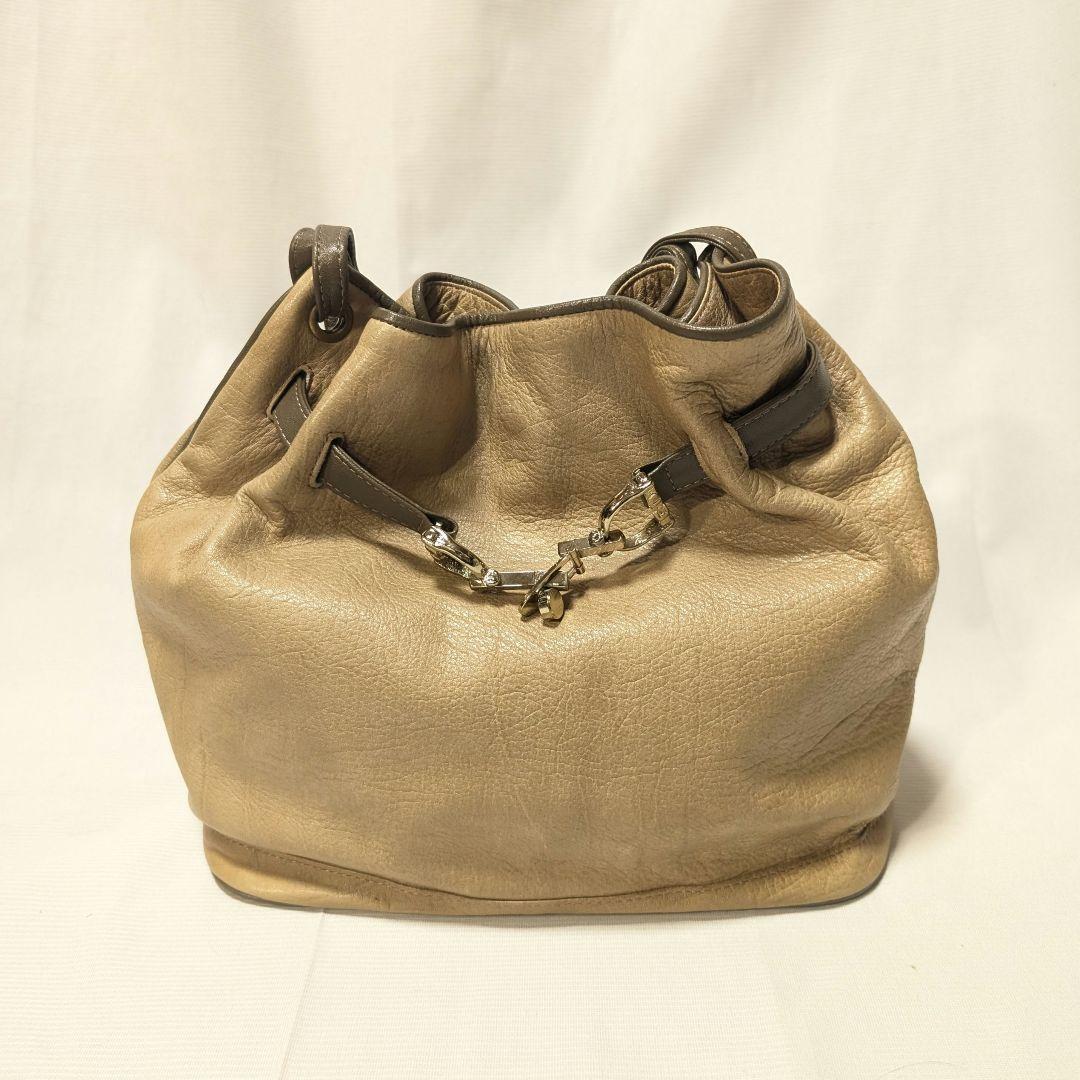 【vintage】70s~リアルレザーワンハンドルバッグ／ハンドバッグ　ベージュ — image 2