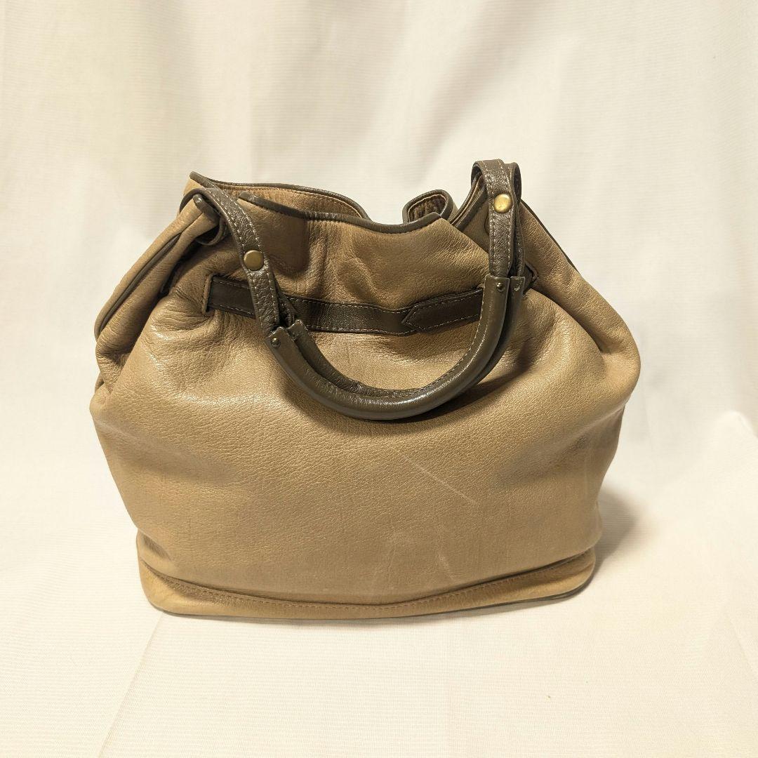 【vintage】70s~リアルレザーワンハンドルバッグ／ハンドバッグ　ベージュ — image 4