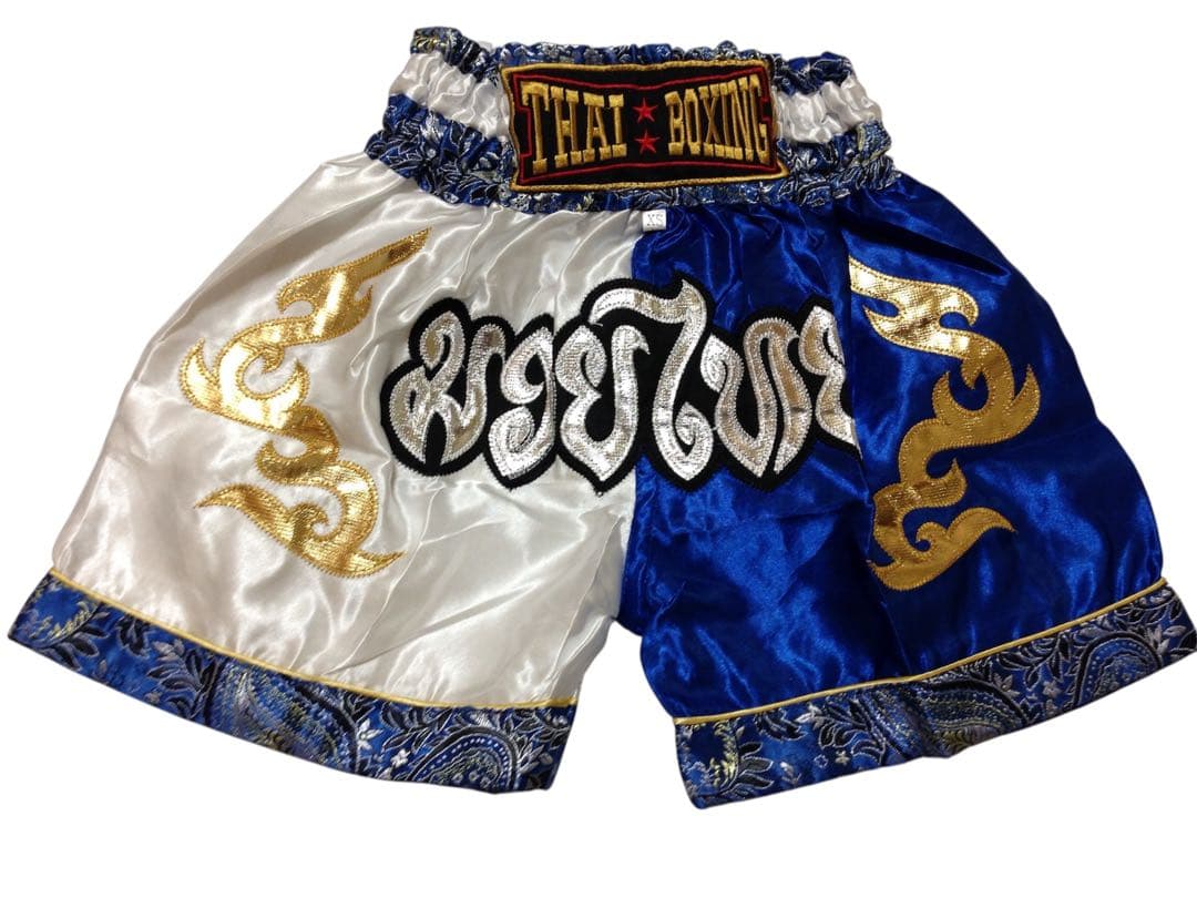 THAI BOXING ムエタイパンツ ブルー×ホワイト M キック サテン — image 2