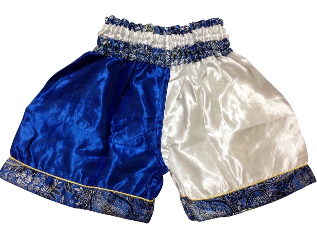 THAI BOXING ムエタイパンツ ブルー×ホワイト M キック サテン — image 3