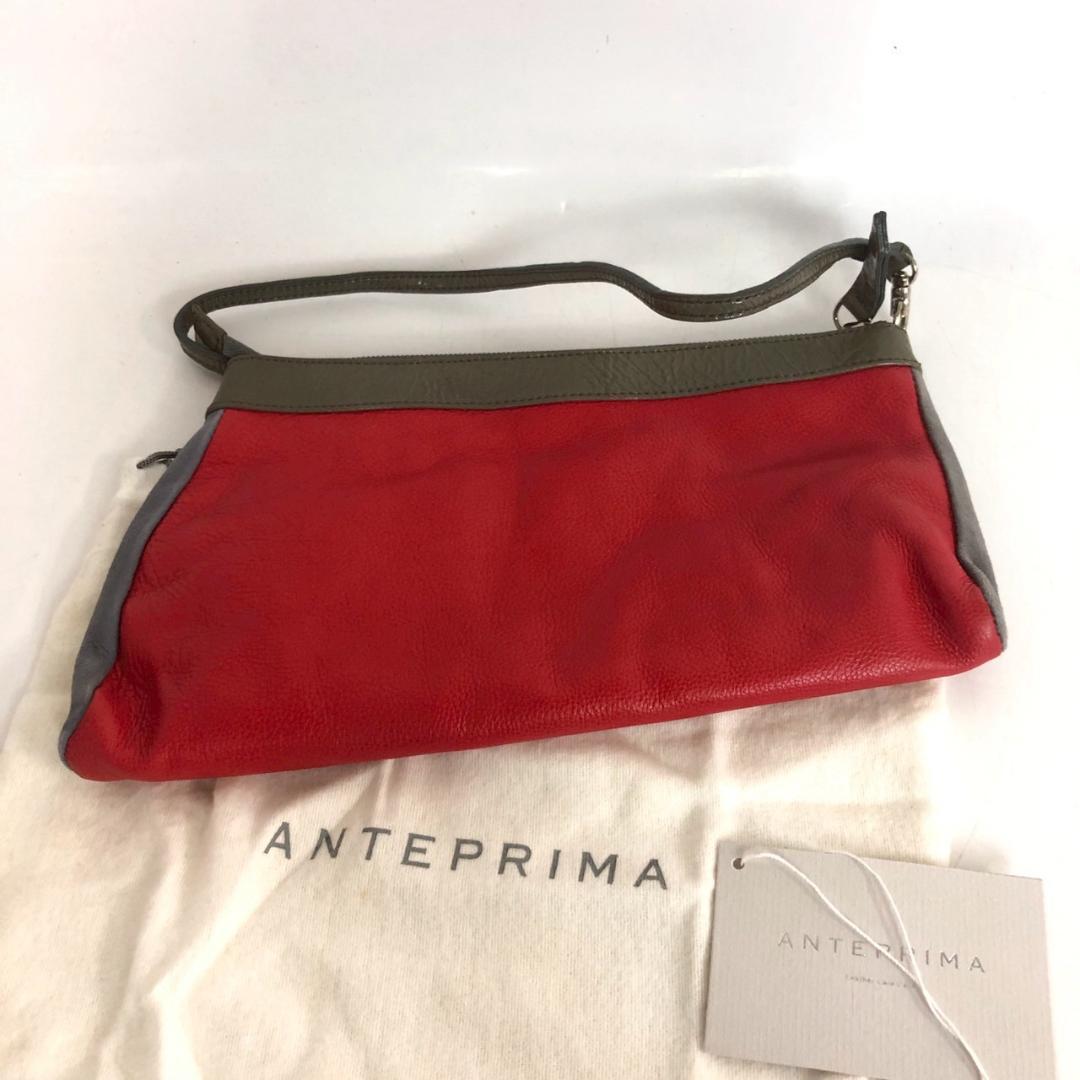 ANTEPRIMA アンテプリマ ハンドバッグ バッグ レザー 赤 グレー ロゴ — image 2