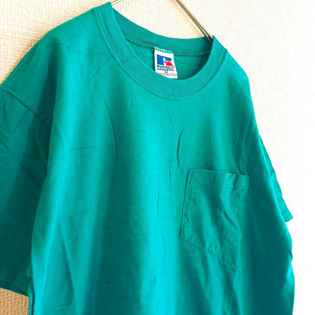 ラッセル Tシャツ クルーネック 半袖 無地 M 緑 綿 カジュアル — image 2
