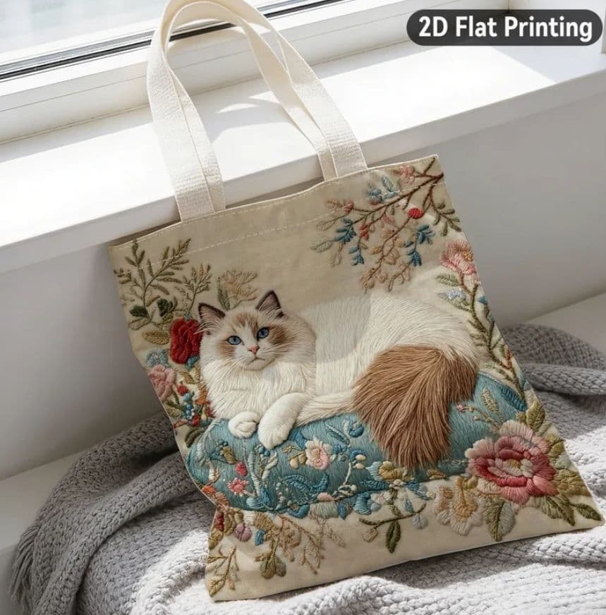 刺繍風　ラグドール　長毛猫　トートバッグ　猫　ネコ　ねこ　エコバッグ　バッグ — image 4