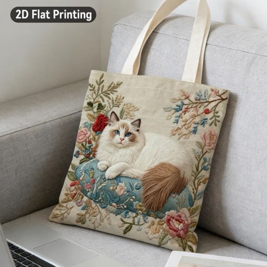 刺繍風　ラグドール　長毛猫　トートバッグ　猫　ネコ　ねこ　エコバッグ　バッグ — image 5