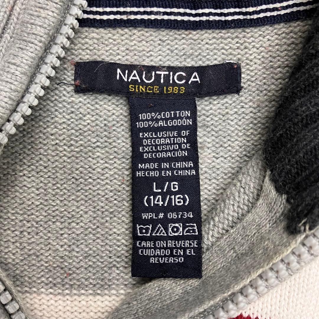 90s NAUTICA ハーフジップボーダーコットンニット レッド Y2K — image 2
