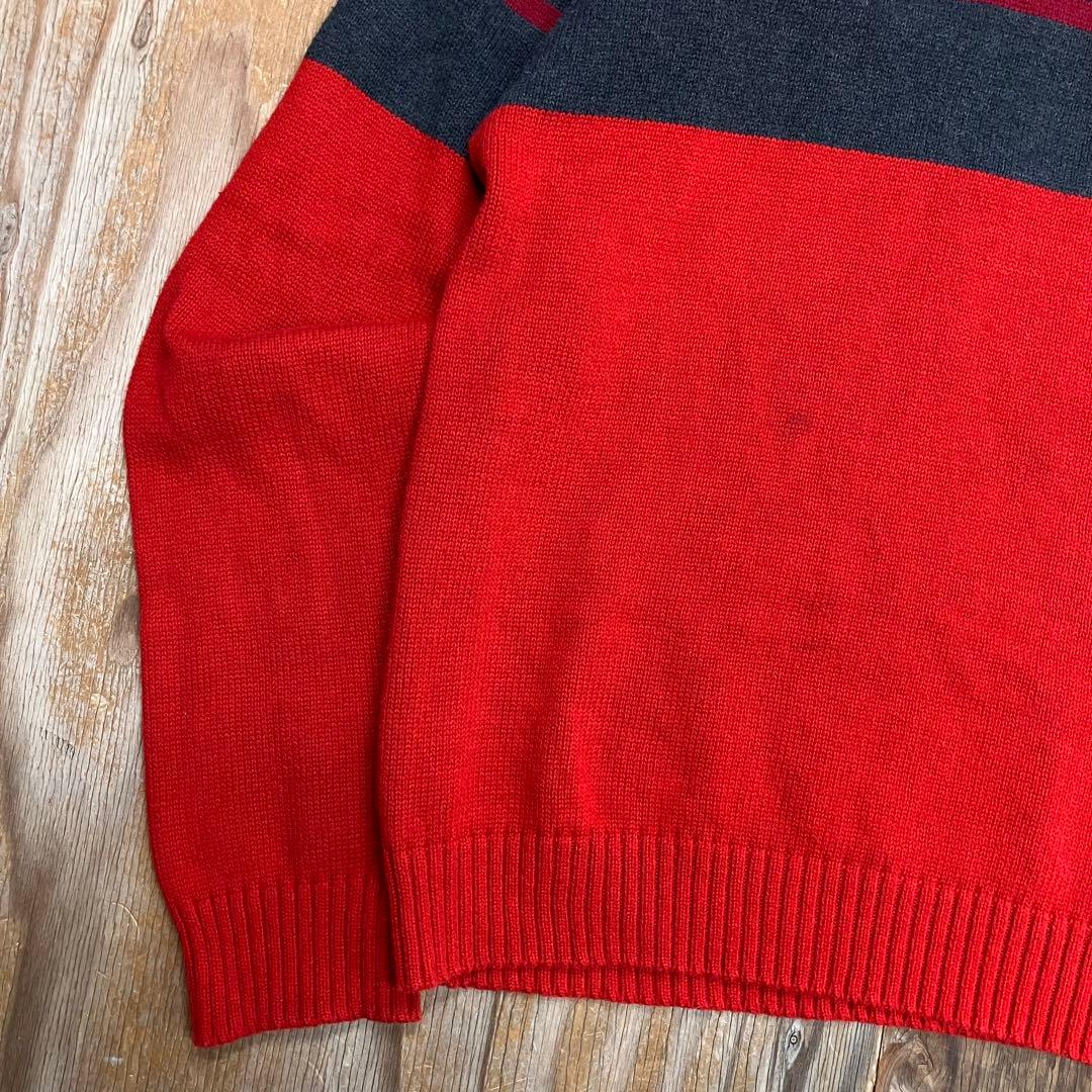 90s NAUTICA ハーフジップボーダーコットンニット レッド Y2K — image 4