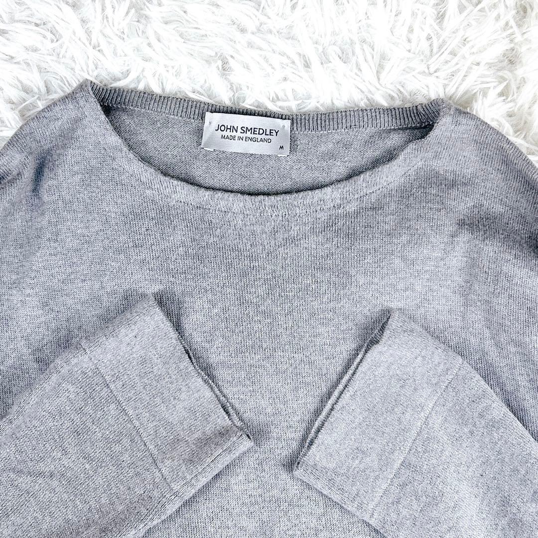 JOHN SMEDLEY ニット　コットン　長袖　クルーネック　ライトグレー　L — image 2