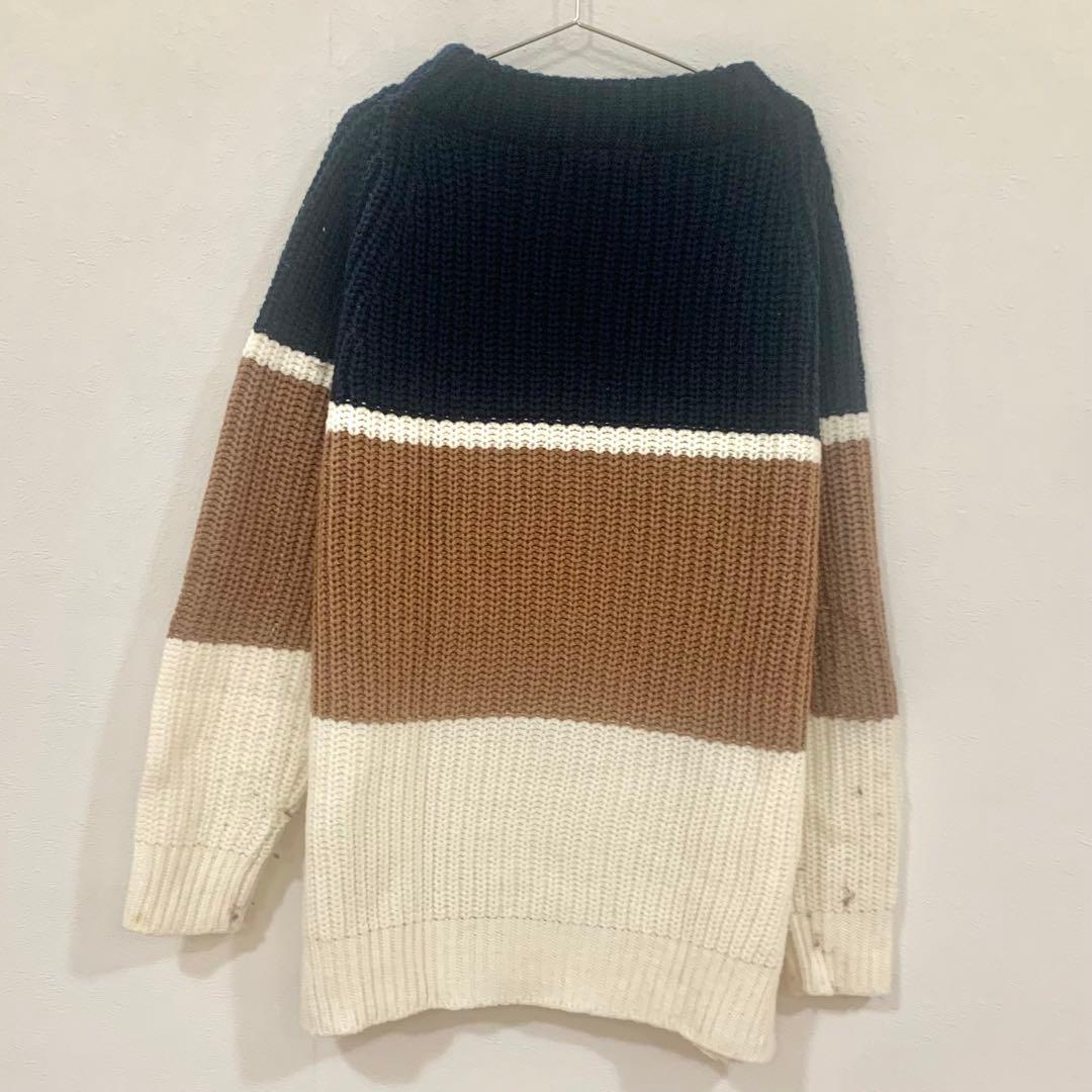 【BRICOLAGE】 ローゲージ ボーダーニット セーター 配色切替 M — image 2