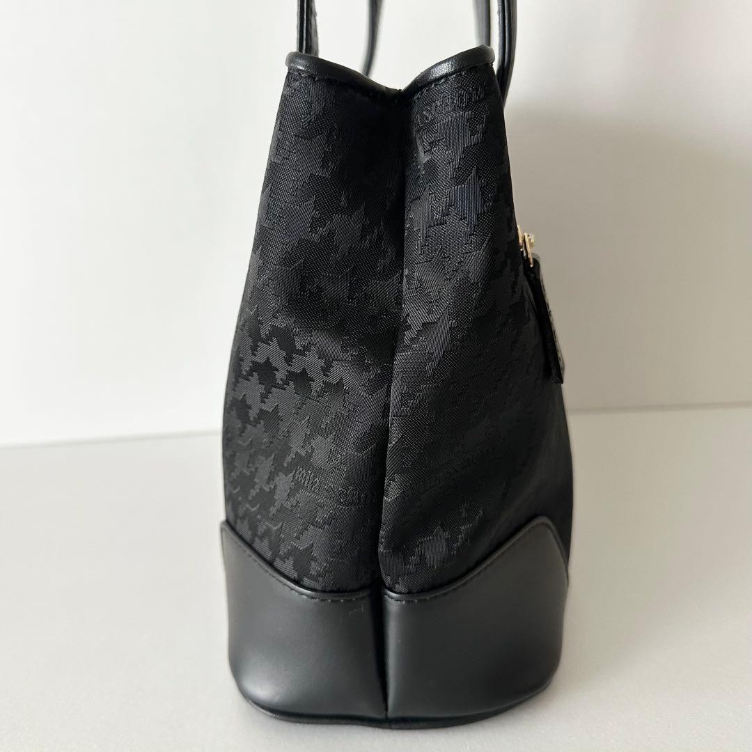 【mila schon】美品 千鳥格子 ナイロン レザー ハンドバッグ ブラック — image 3