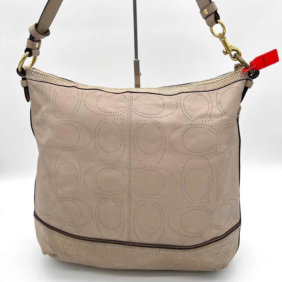 COACH オプアート パンチング ハンドバッグ ショルダーバッグ ベージュ — image 2