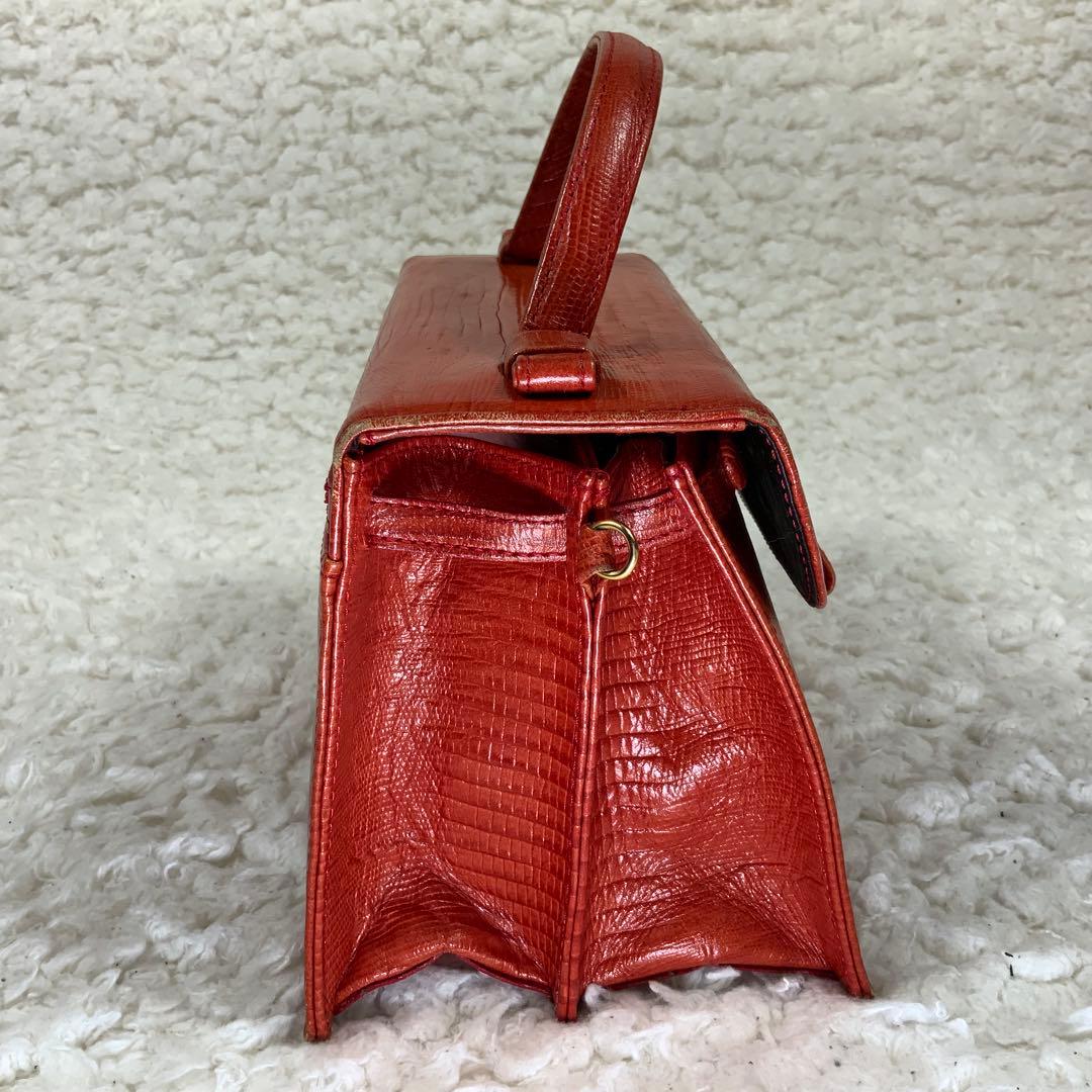 【希少】和光 WACO ハンドバッグ 牛皮 オレンジ系 型押し ヴィンテージ — image 4