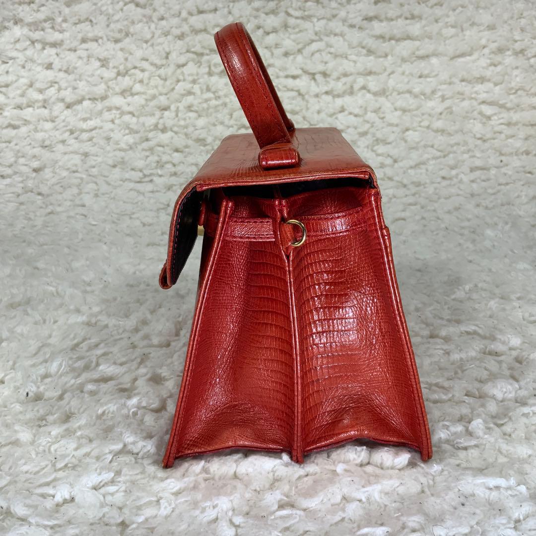 【希少】和光 WACO ハンドバッグ 牛皮 オレンジ系 型押し ヴィンテージ — image 5
