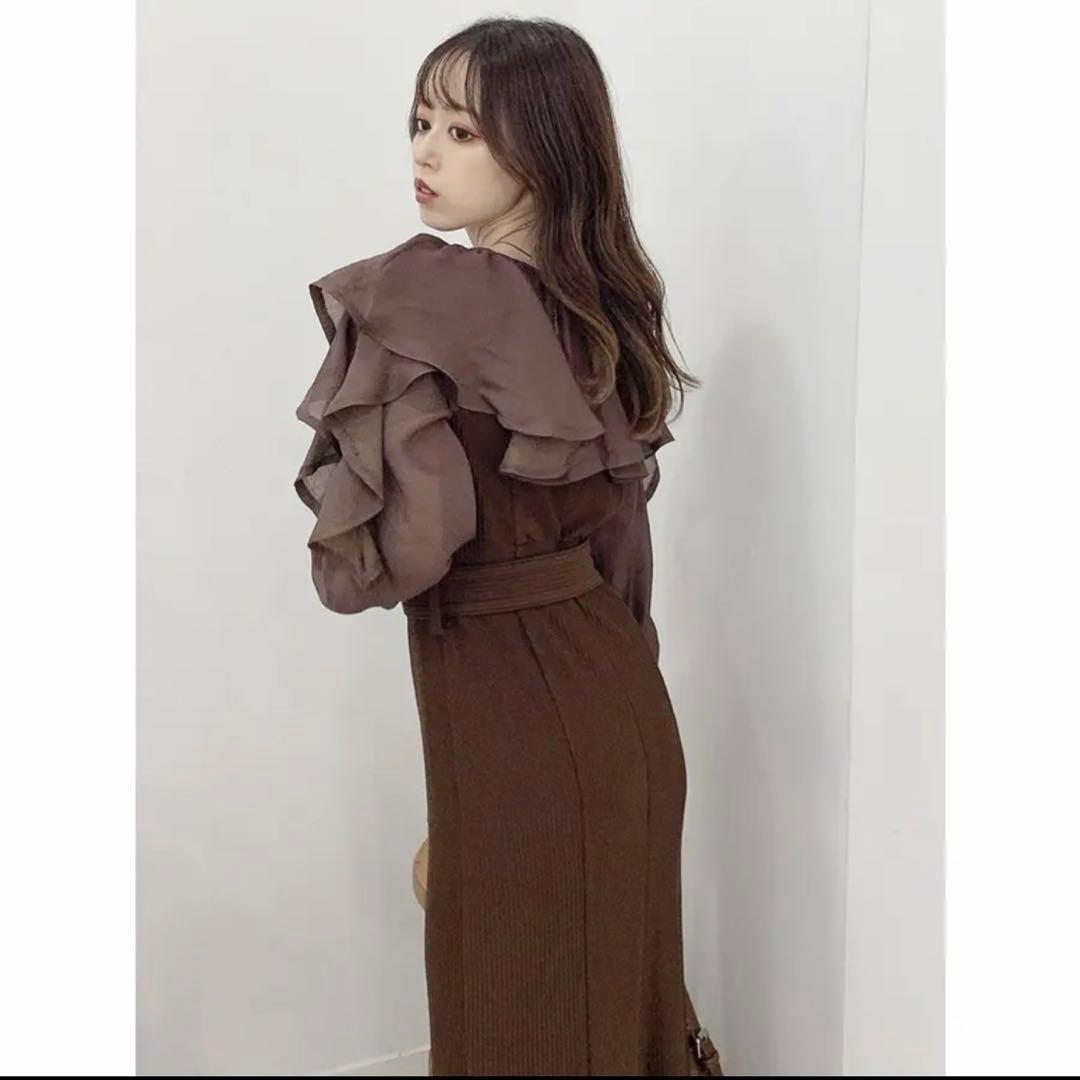 dazzlin ラッフルカラー付き長袖ドッキングカットリブワンピース　2way — image 2