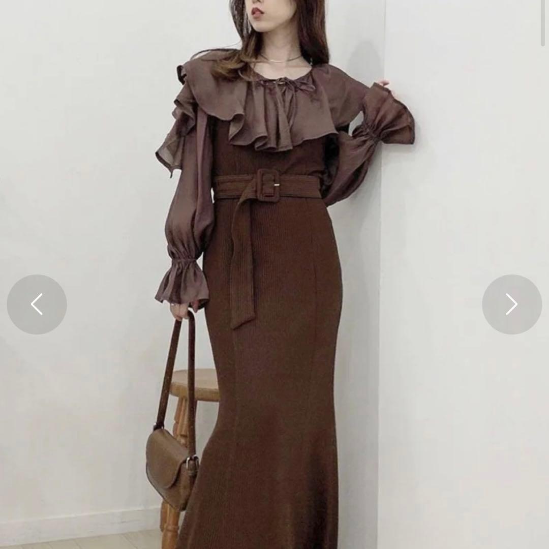 dazzlin ラッフルカラー付き長袖ドッキングカットリブワンピース　2way — image 3