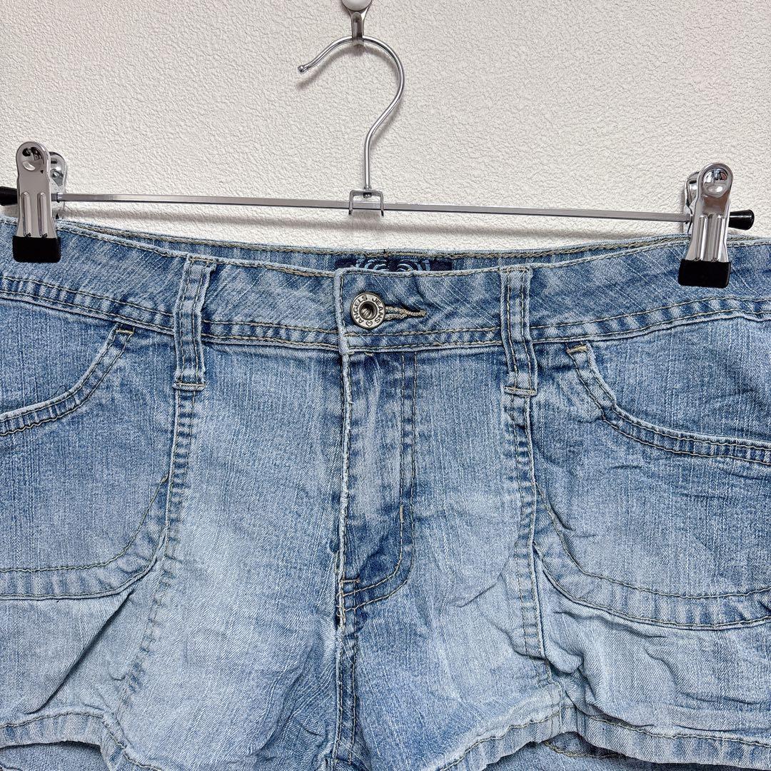 美脚 デニム ショートパンツ ローライズ L 青 綿 Y2K 平成レトロ フェス — image 2