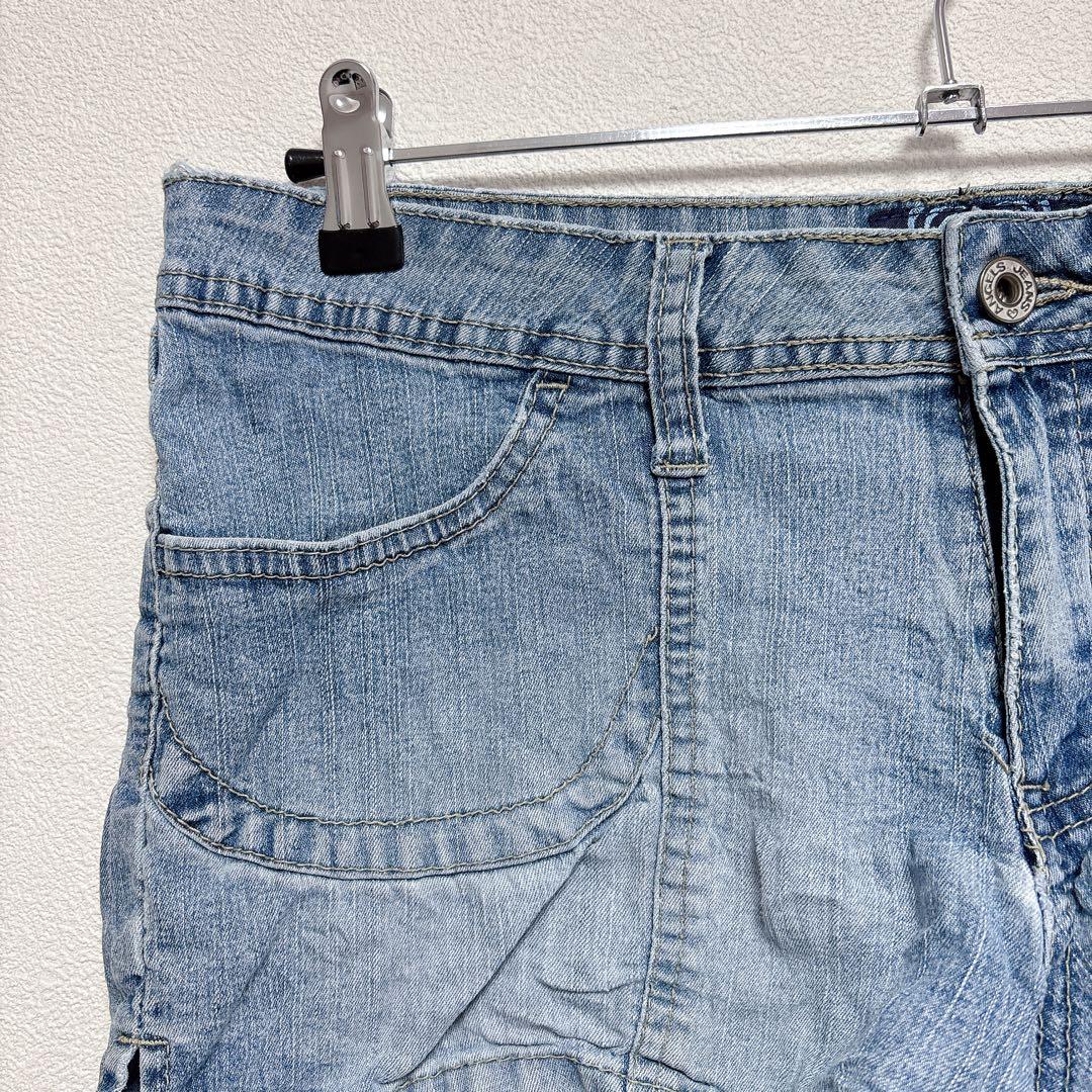 美脚 デニム ショートパンツ ローライズ L 青 綿 Y2K 平成レトロ フェス — image 5