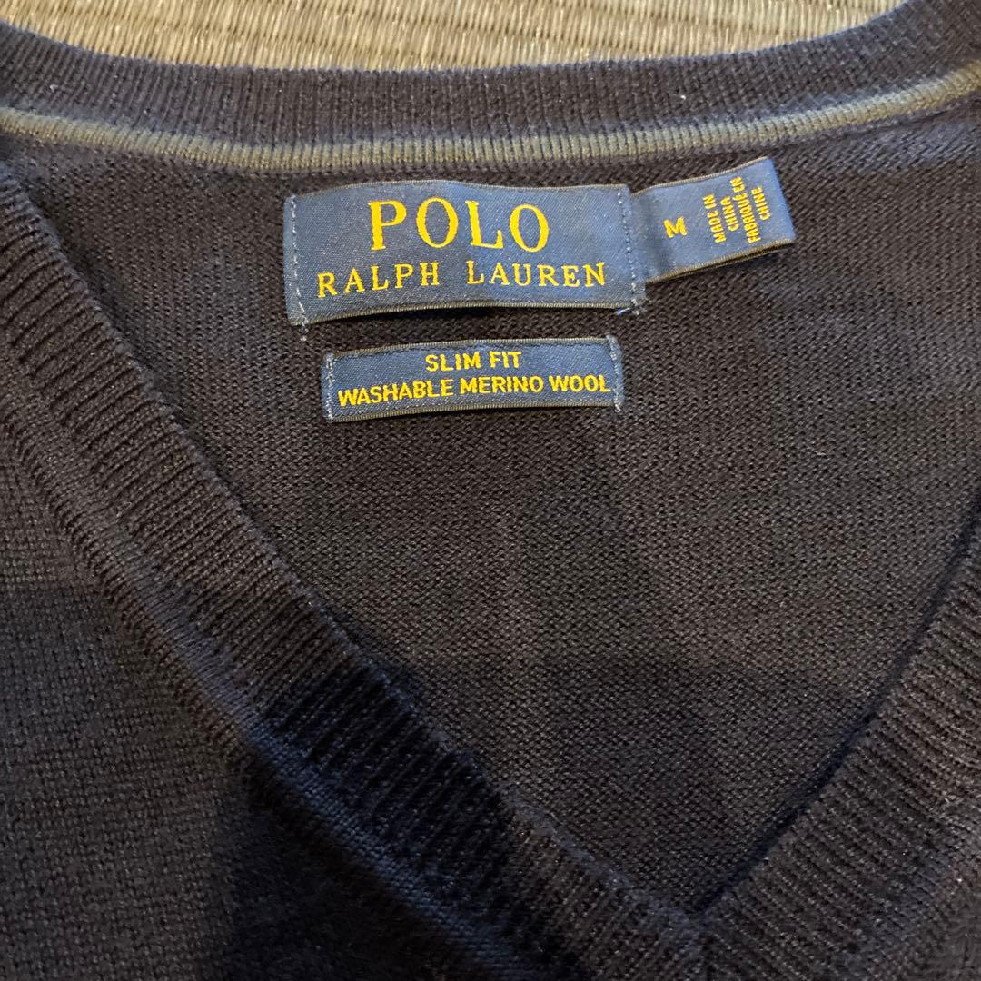 Polo ポロ　ラルフローレン　ネイビー Vネックセーター M — image 2