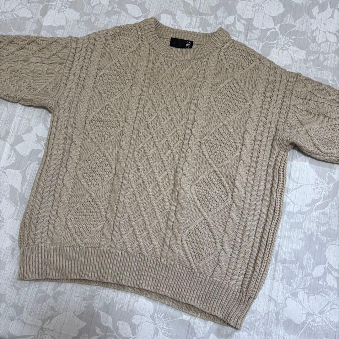 ラコレLAKOLE ケーブル編みニットセーター（L）ベージュ　秋冬 — image 4