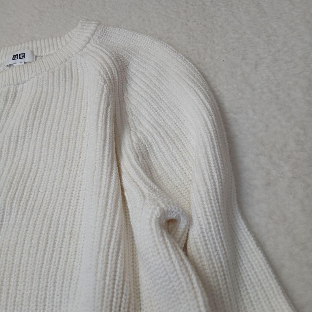 2199ꕤユニクロ ローゲージ リブ クルーネック セーター ニット【L】白 — image 4