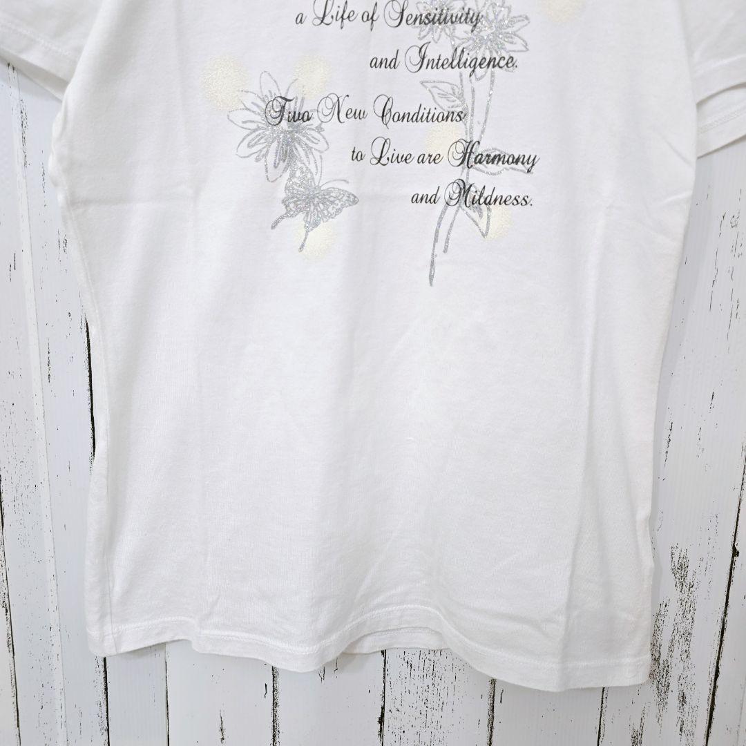 コムサイズム 花柄 ロゴTシャツ 白 半袖 M — image 4
