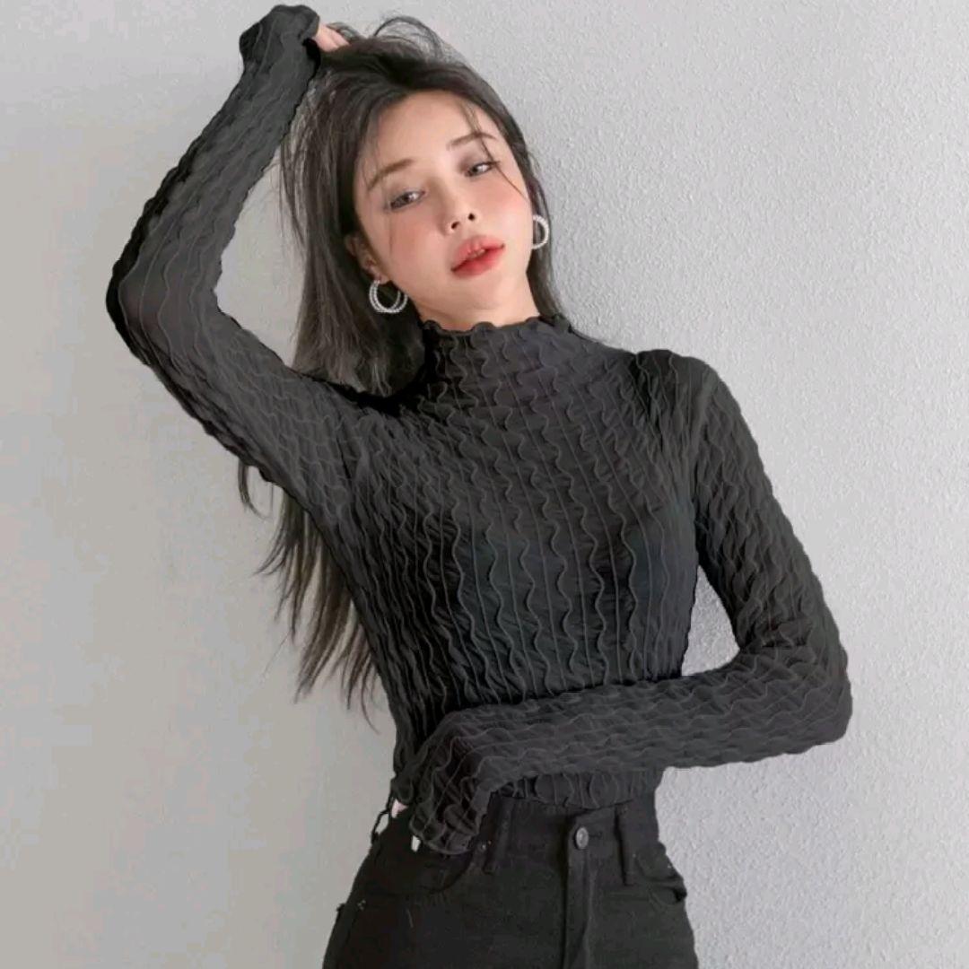SHEIN　dazy　シアーウェーブハイネックトップス　ブラック　Lサイズ — image 2