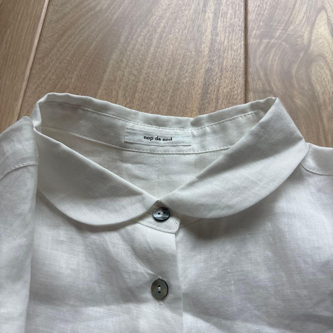 nop de nod リネン 丸襟シャツ 五分袖 ホワイト — image 2