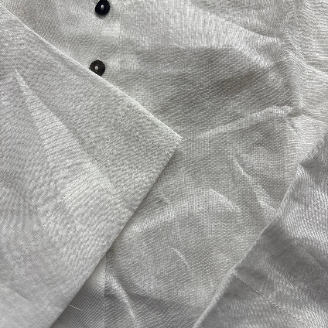 nop de nod リネン 丸襟シャツ 五分袖 ホワイト — image 3