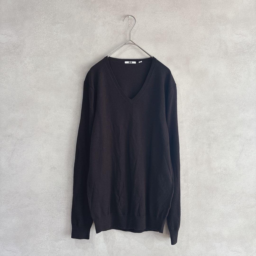 518 UNIQLO ユニクロ　Vネック　長袖ニット　ウール100% 濃茶　M — image 2