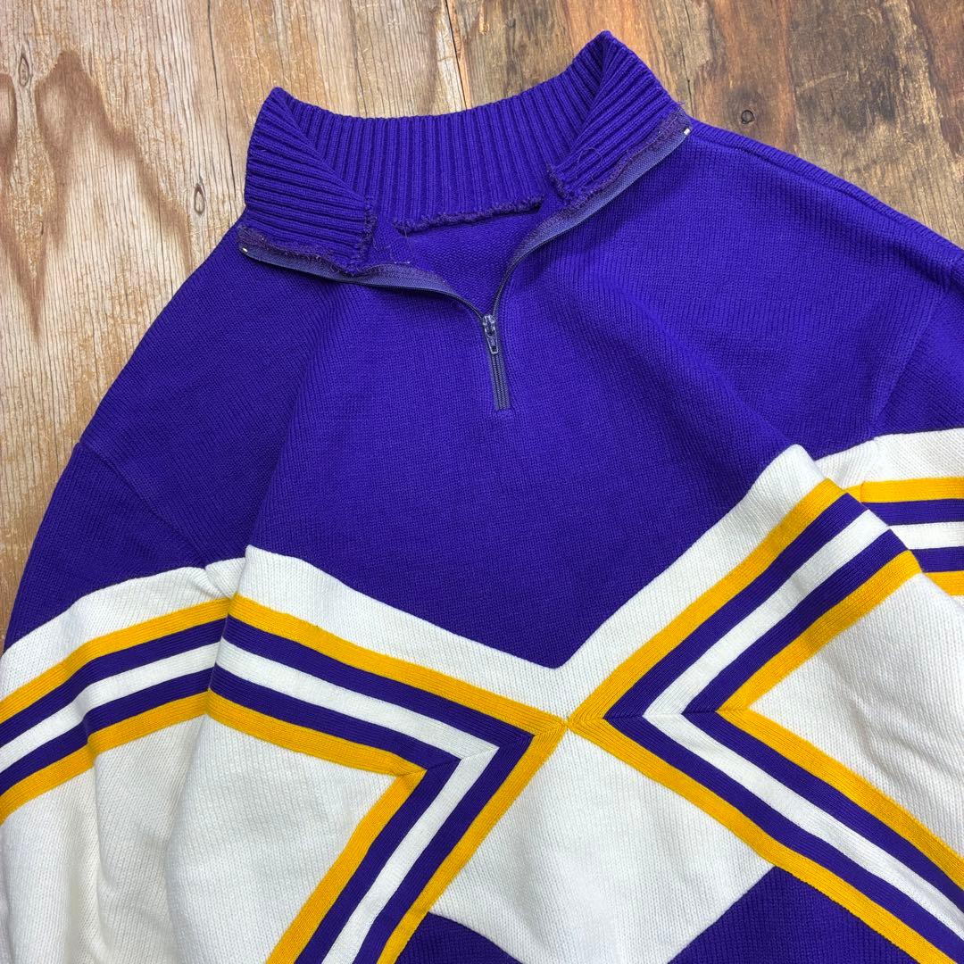 70s ハーフジップニット ハイネック パープル 短丈 VINTAGE デザイン — image 2