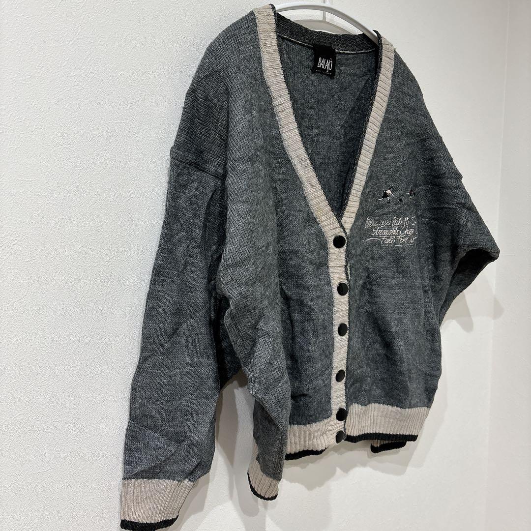 ⭐️イタリア製 刺繍ロゴ ニットカーディガン グレー ゆるだぼ 【L】レトロ古着 — image 5