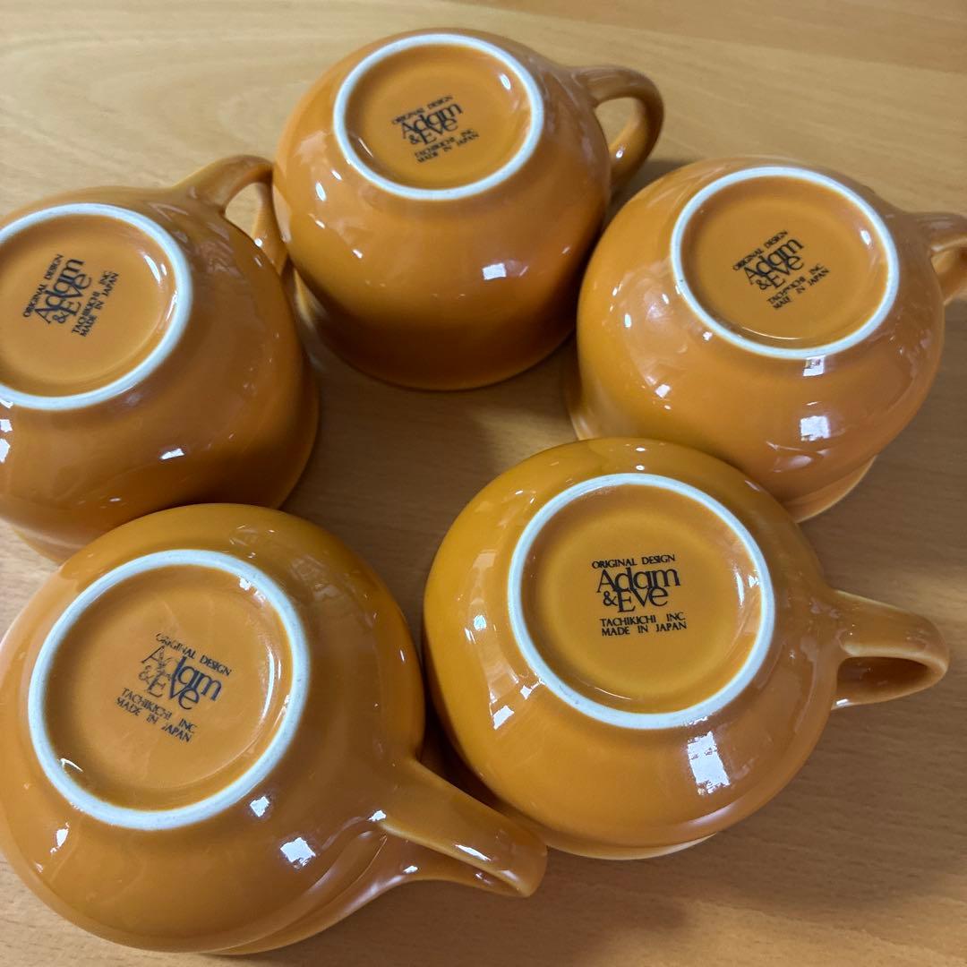 アダムとイヴ　コーヒーカップ　5個　レトロ 黄土色　たち吉 — image 5