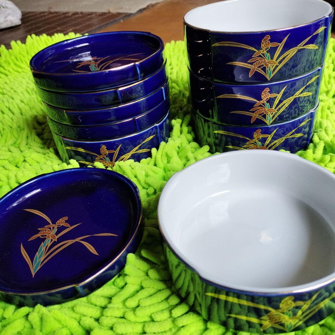 青色オーキッドデザイン陶器ボウルセット — image 3