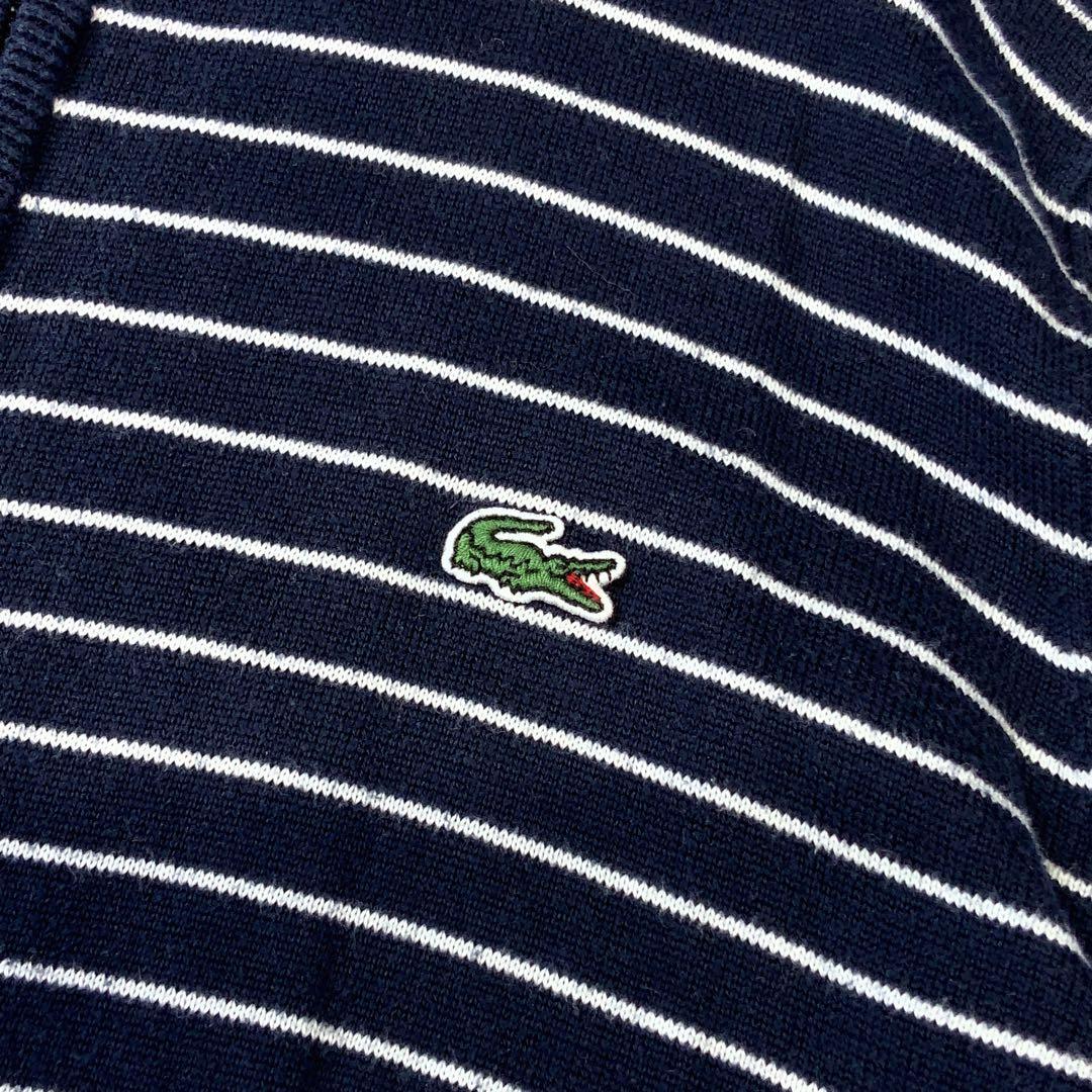 LACOSTE ラコステ ボーダー コットンニット フルジップ ネイビー — image 4