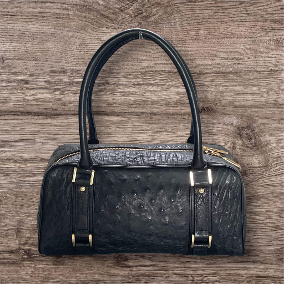【美品】ファルチニューヨーク オーストリッチ ミニボストン ハンドバッグ黒 — image 2