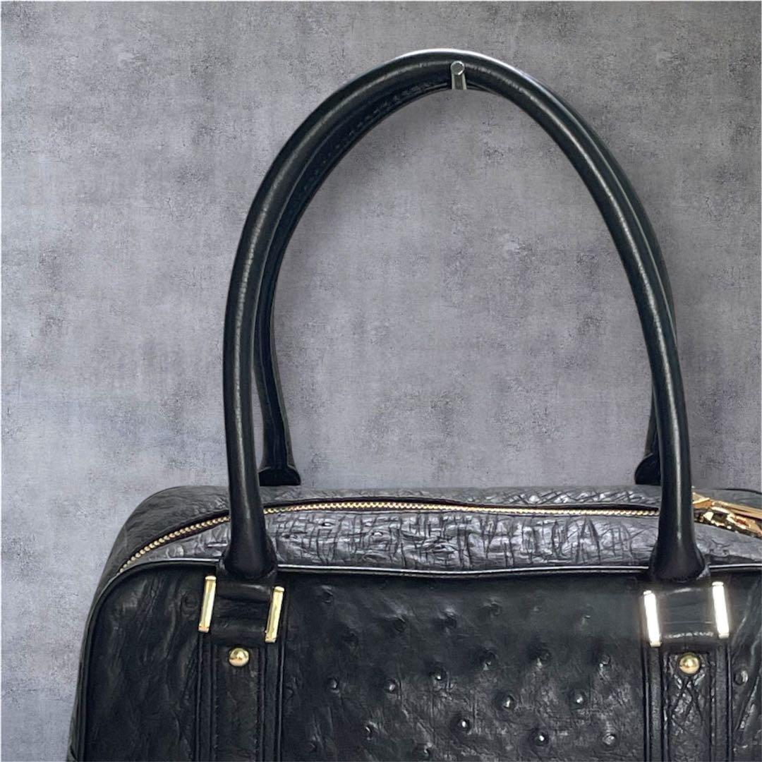 【美品】ファルチニューヨーク オーストリッチ ミニボストン ハンドバッグ黒 — image 3